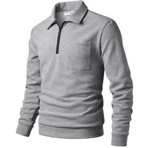 Harbrosrce Sweatshirt voor heren met kwart ritssluiting fleece trui zachte mond opstaande kraag pullover met fleece gevoerd warm shirt met lange mouwen, lichtgrijs, XL