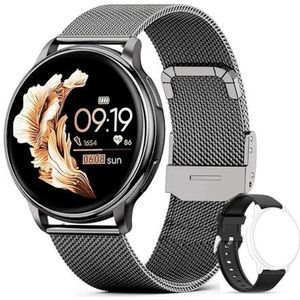 BUPEI Bluetooth Call Smartwatch, Aangepaste wijzerplaat voor dames, stalen horloge, sport- en fitnesstracker voor heren, hartslagsmartwatch (kleur: zwart)