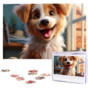KHiry Puzzels 1000 stuks gepersonaliseerde legpuzzels schattige hond foto puzzel uitdagende foto puzzel voor volwassenen Personaliz Jigsaw met opbergtas (74,9 cm x 50 cm)