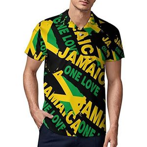 Jamaica Vlag Kaart One Love Heren Golf Polo-Shirt Zomer Korte Mouw T-Shirt Casual Sneldrogende Tees 3XL