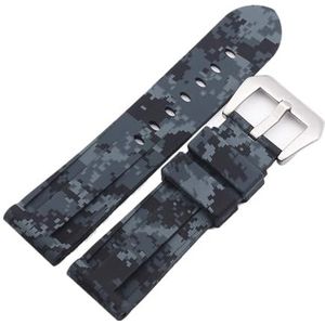 Universele 22mm 24mm 26mm camouflage kleurrijke rubberen horlogeband compatibel met herenhorloge horlogeband Compatibel met Samsung Gear S3 Classic Panerai (Color : Black Silver buckle, Size : 24mm