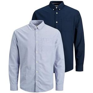 JACK & JONES Volwassen Heren Slim Fit Vrijetijdshemd 100% Katoen Lange Mouw Geruit Navy M, blauw (Navy Blazer/W. kasjmier blue), XL