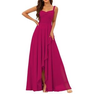 Chiffon bruidsmeisjesjurken voor dames, met split, lange baljurken, cocktailjurken, grote maten, Fuchsia, 32