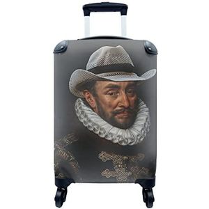 MuchoWow® Koffer - Willem van Oranje - Adriaen Thomasz - Cowboy hoed - Past binnen 55x40x20 cm en 55x35x25 cm - Handbagage - Trolley - Fotokoffer - Cabin Size - Print