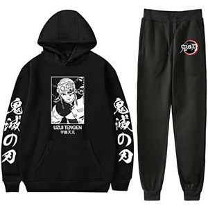 OUHZNUX Hoodie Set Demon Slayer Anime Uzui Tengen Graphic Hoodies Top + Sport Broek Sweatshirts Mannen Vrouwen Jongens Meisjes Unisex Streetwear Truien Trainingspak XXS-3XL