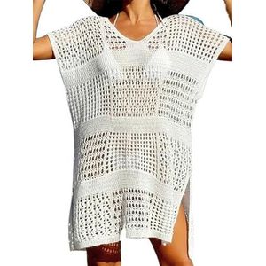 Sexy badpak voor dames, korte mouwen, hol, gehaakt, tuniek, strandkleding, strandkleding, strandkleding, dames, badpak, zee (wit)