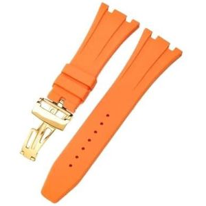 Fit for Seiko Ap Royal Oak Horlogeband Siliconen Oranje Groen Blauw 15400/26331/15500 Waterdicht Mannen Vrouwen Rubber 27mm 28MM Horlogebanden (Color : Orange-Golden-Z1, Size : 26mm)
