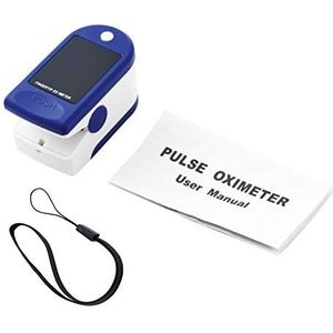 Pulse O_ximeter, Zuurstofverzadigingsmonitor Vinger Pulse Monitor Kind en Volwassene met LED-display, met Lanyard (blauw)