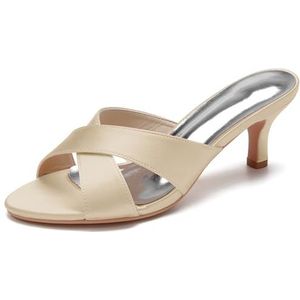 SYDZSW Satijnen Naald Hak Trouwschoenen Bruidsschoenen Hoge Hakken Ivoor Sandaal Bride 35-43, Champagne, 43 EU