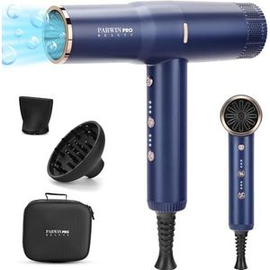 PARWIN PRO BEAUTY Föhn Professionele 100 miljoen negatieve ionen haardroger, met unieke borstelloze geluidsarme motor, 30 m/s luchtstroom voor snelle droging, innovatieve microfilter (blauw)