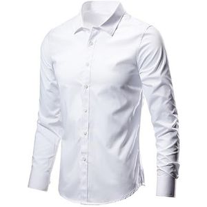 Xnihocha Overhemd voor heren, omgeslagen kraag, shirt met lange mouwen, voor business, kantoor, bruiloft, feest, casual, Wit, M