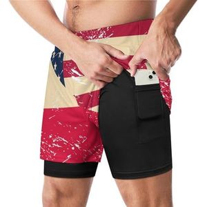 Amerikaanse En Polen Retro Vlag Grappige Zwembroek Met Compressie Liner & Pocket Voor Mannen Board Zwemmen Sport Shorts