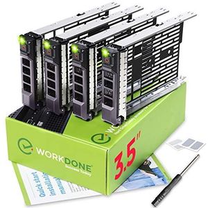 WORKDONE 4-Pack – 3,5 inch Harde Schijf Caddy – Compatibel met Dell PowerEdge Servers – met installatiehandleiding – Zelfklevende etiketten Wisselslede – Schroevendraaier – Schroeven voor HDD-lade