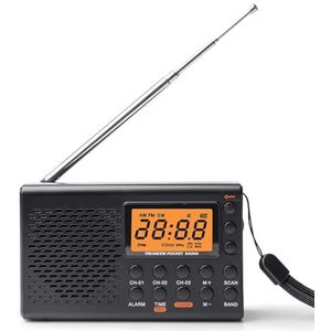 Behogan Draagbare radio, AM, FM, SW, draagbare radio met batterijvoeding, lcd-display, FM, 35 voorinstellingen, hoofdtelefoonaansluiting, alarmfunctie, snooze-timer (geen batterijen inbegrepen)