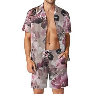 Aquarel Bloemen Heren 2 Stks Hawaiiaanse Sets Losse Fit Korte Mouw Shirts En Shorts Strand Outfits XL