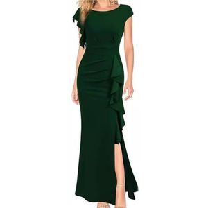 Formele jurken for dames, gastjurken, cocktailjurken, elegante geplooide mouwen(Dark green,XXL)