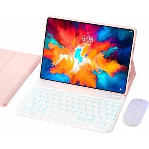 Toetsenbordhoes voor Lenovo Tab P11 11"" 2024 (TB-331FC), 7-Kleuren Achtergrondverlichting, Magnetisch Afneembaar Draadloos Toetsenbord,Roze
