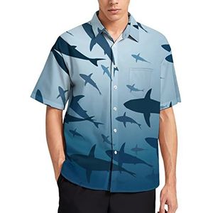 Cruising Sharks from Below Hawaiiaans shirt voor heren, zomer, strand, casual, korte mouwen, button-down shirts met zak