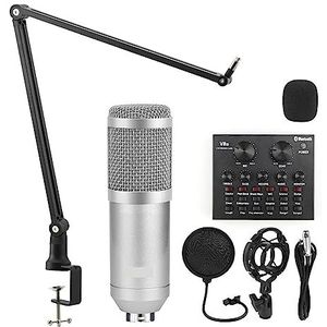 Complete podcastkit, Microfoon Studio V8 Geluidskaart Fantoomvoeding Kits Bm800 Condensator Microfoon for PC Computer Opname Karaoke Streaming(Silver Mic kits 3)