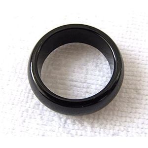 Natuurlijke zwarte onyx hand gesneden bandring (Ring Size : 9)