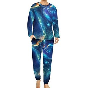 Outdoor Galaxy Space Comfortabele herenpyjama set ronde hals lange mouwen loungewear met zakken 5XL