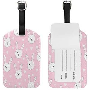 Roze konijntje hart bagage bagage koffer tags lederen ID label voor reizen (2 stuks)