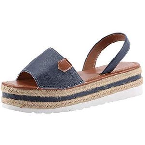 Dames sandalen plateauzool, meisjes sandalen Romeinse sandalen strandsandalen zomer sandalen plateau wighak open teen peep toe vlakke zomerschoenen sneaker hak 5 cm (39, blauw)