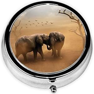Wilde Dieren Olifanten Gedrukt Pil Organizer Pil Doos Pil Case Draagbaar voor Portemonnee Pocket Ronde Metalen Pil Houder Organizer voor Dagelijkse Geneeskunde