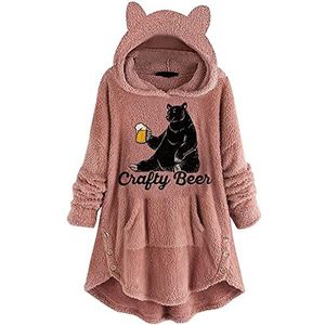 Dames pluche mantel kattenoren hoodie Kawaii karikatuur capuchon meisjes herfst en winter pullover voor feestjes reizen dagelijks schattige kat oor lange mouwen fuzzy pluffy tops, roze, X-Large,