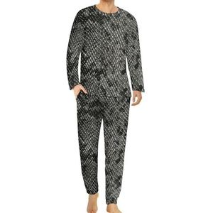 Zwart en grijs slangenhuid patroon comfortabele heren pyjama set ronde hals lange mouw loungewear met zakken 6XL