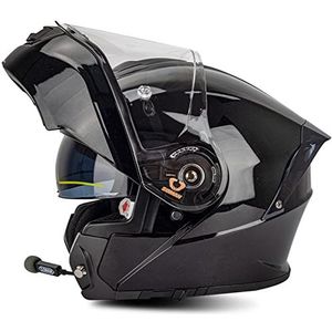 Full Face Bluetooth Motorhelm DOT/ECE Goedgekeurd Modulaire Flip Up Dual Vizieren Helmen voor Volwassenen Mannen Vrouwen,Bright black,4XL