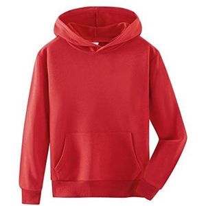 Spring&Gege Effen klassieke hoodies voor jongeren, zachte sweaters met capuchon voor kinderen (3-12 jaar), Rood, 5-6 jaar