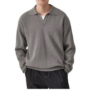 Lange Mouwen Gebreide Trui,Heren Lange Mouwen Truien Lichtgewicht Rib Gebreide Trui Mode Effen Gebreide Trui Herfst Lente Zacht Sweatshirt Trui voor Sport & Werkkleding Grijs L