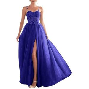 YIANN Glitter Tule Galajurken met Split voor Vrouwen Mouwloos Korset A-lijn Lange Formele Jurk Avondjurk, koningsblauw, 32