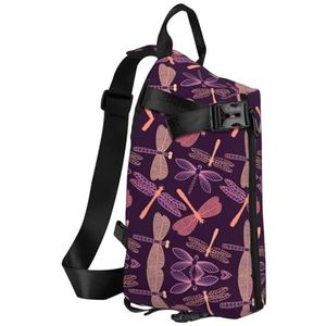 Haocloud Bruine Koe Vlekken Print Crossbody Rugzak Sling Bag Handige Cross Bag Diagonaal Of Reizen Wandelen Unisex, Paarse libel, Eén maat