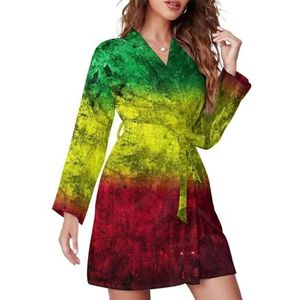 Rood Geel Groen Rasta Vlag Vrouwen Badjas Sjaal Kraag Loungewear Spa Badjas Lange Mouw Pyjama M