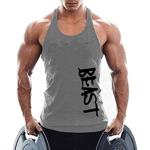 TX Apparel Tanktop voor heren, Beast Gym stringer, shirt van katoen, grijs, M