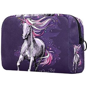 Meisje Cosmetische Tassen Dames Make-up Tas Toilettas Organizer Pouch met Rits 7.3x3x5.1 Inch Dream Big Legend Eenhoorn Paars