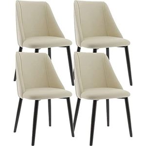 GEIRONV Moderne lederen stoelen set van 4, keuken eetkamerstoelen met metalen stoelpoten for thuis commerciële restaurants Eetstoelen (Color : Beige, Size : Black leg)