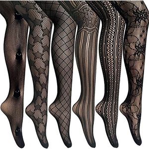 ANDIBEIQI 6 paar dames panty's, netpanty, fijne panty, naadloos, mesh, zwart (6)