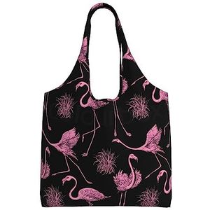 ALLiYa Abstracte Flamingo Een Schouder Forens Zeil Bag Boodschappentas Geschikt voor Winkelen, Reizen, Dagelijks Gebruik, Abstracte Flamingo, Eén maat