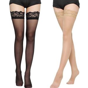 FDGGT 2 paar kanten sokken, damessokken, sexy kanten sokken, kanten kniesokken, kleding, decoratieve sokken, Zwart, M