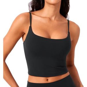 CRZ YOGA Butterlift Dames Scoop Neck Longline Sportbeha - U-rug Verstelbare Bandjes Workout Crop Tank Top met Ingebouwde BH zwart S
