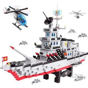 1124-delige grote militaire slagschip bouwstenen speelgoedset met helikopterjager Beste leren en rollenspel STEM-constructiespeelgoed Geschenk Leeftijd 6+