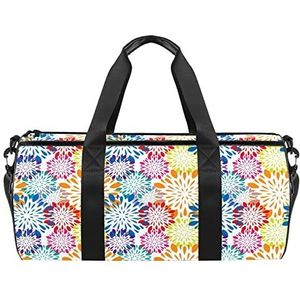 Vintage ballen patroon reizen duffle tas sport bagage met rugzak draagtas gymtas voor mannen en vrouwen, Kleurrijk bloemenpatroon, 45 x 23 x 23 cm / 17.7 x 9 x 9 inch