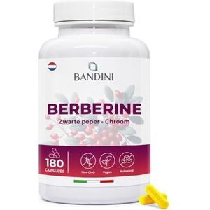 Bandini® Berberine 1000 mg, 180 veganistische capsules, Met chroom en zwarte peper voor betere opname, Het best geconcentreerde extract van Berberis Vulgaris, Berberin HCl reguleert de spijsvertering