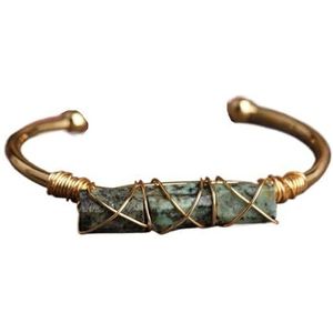 Goud Koperdraad Gewikkeld Ruwe Natuurlijke Zwarte Toermalijn Roze Opaal Larimar Steen Nugget Kralen Open Manchet Bangle Armband Sieraden (Color : African Turquoise)