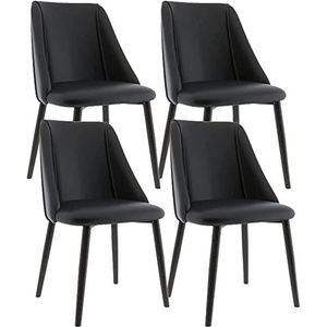 GEIRONV Moderne lederen stoelen set van 4, keuken eetkamerstoelen met metalen stoelpoten for thuis commerciële restaurants Eetstoelen (Color : Black, Size : Black leg)