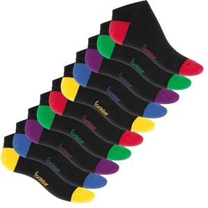 Footstar Sneakersokken voor dames en heren (10 paar) met afgezette hiel en teen, zwart, 39-42 EU