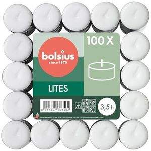 bolsius theelichtjes, geurloos, wit, 100 stuks 3,5 uur, wax
